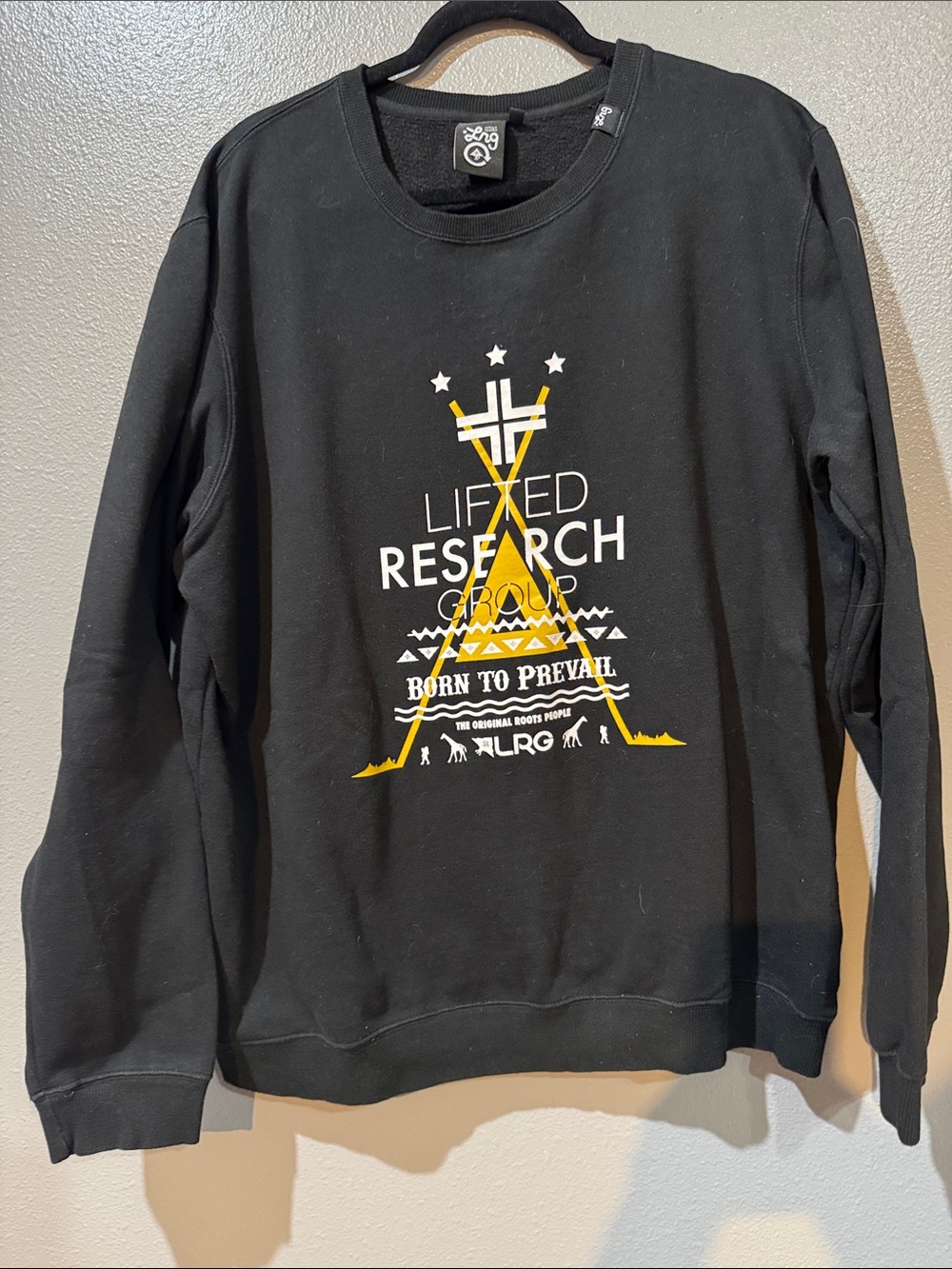 LRG Men’s Black Crewneck Sweatshirt with Yellow & White Graphic